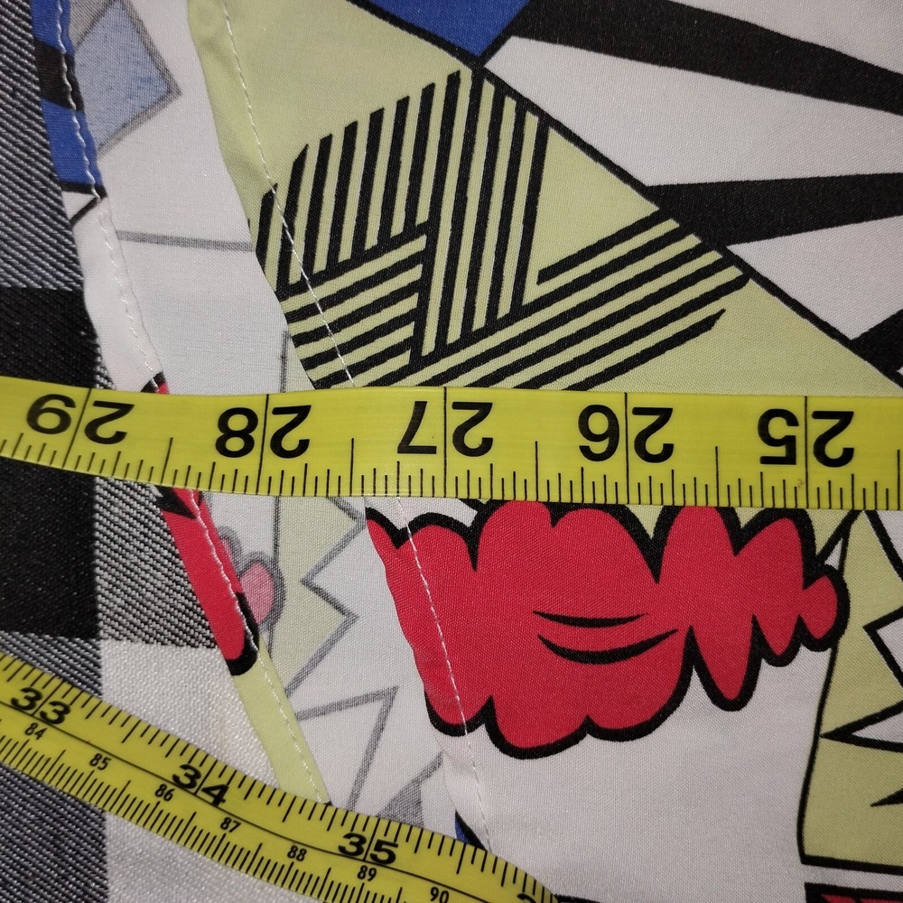 Blue Gear Comic Multi Color‎ Stretch Short Sleeve Button Abstract Graphics XL - Picture 16 of 16